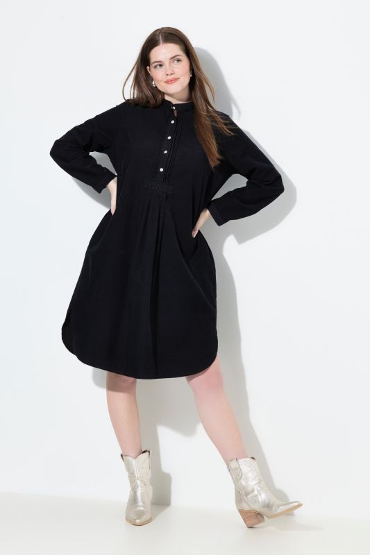 Pleated Long Sleeve Corduroy Dress