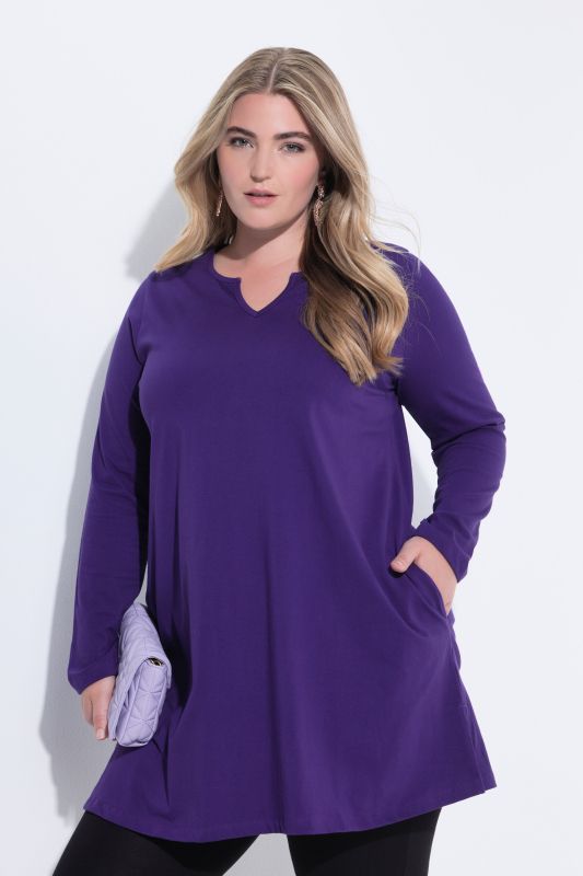 Notch Neckline Long Sleeve Knit Tunic
