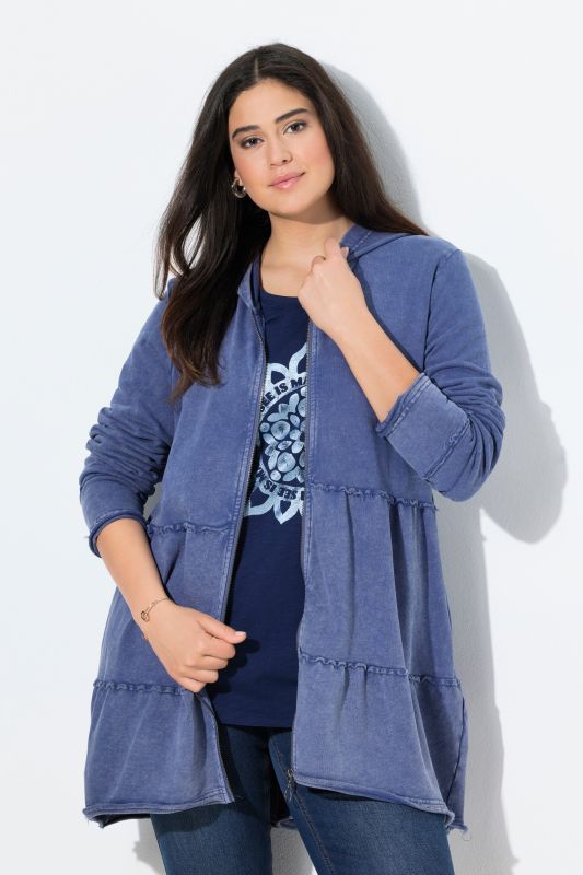 Tiered Flounce Panel Zip Up Hoodie