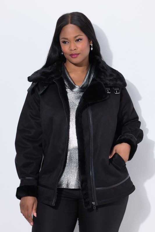 Faux Lambskin Aviator Jacket