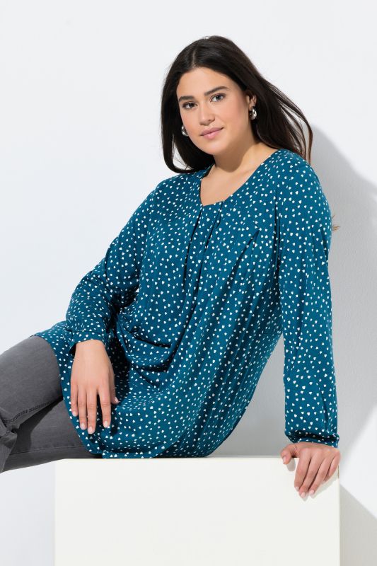 Pleated Confetti Print Long Sleeve Tee