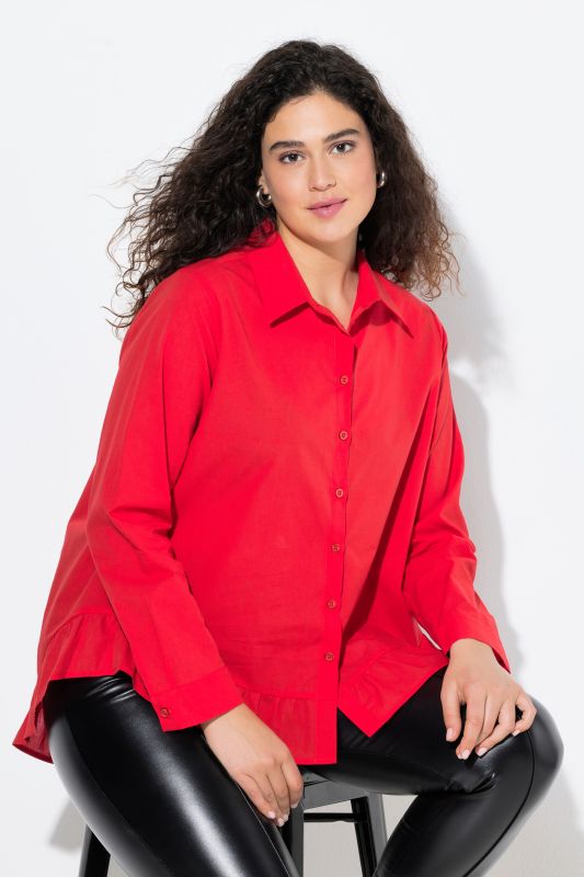 Flounce Hem Long Sleeve Button Down Blouse