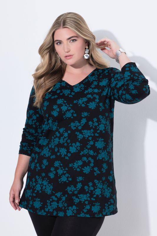 Floral Print Empire A-Line Knit Tunic