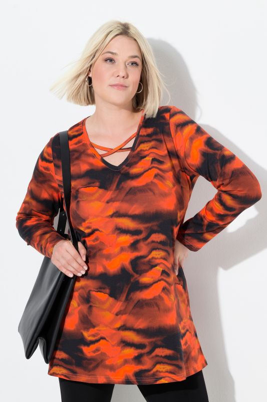 Wave Print Empire A-Line Knit Tunic