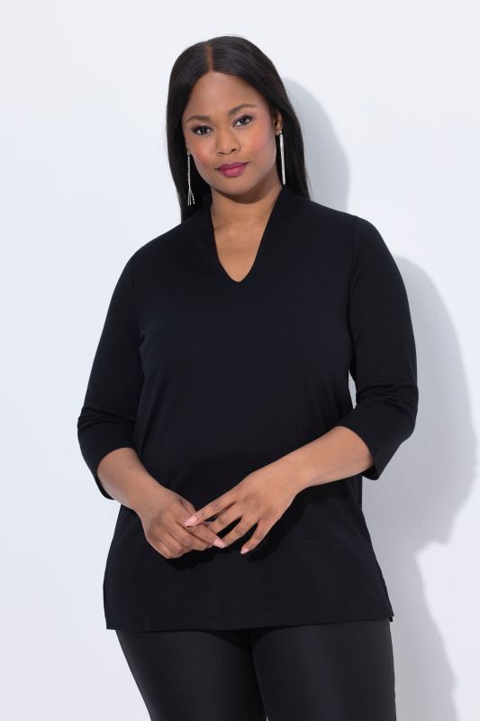 Pima Cotton Goblet Collar 3/4 Sleeve Tee