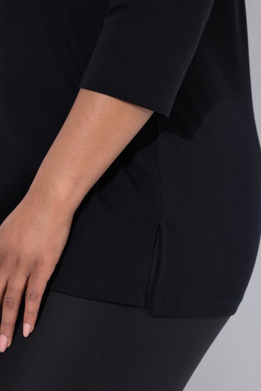 Pima Cotton Goblet Collar 3/4 Sleeve Tee