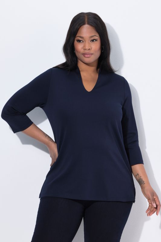 Pima Cotton Goblet Collar 3/4 Sleeve Tee