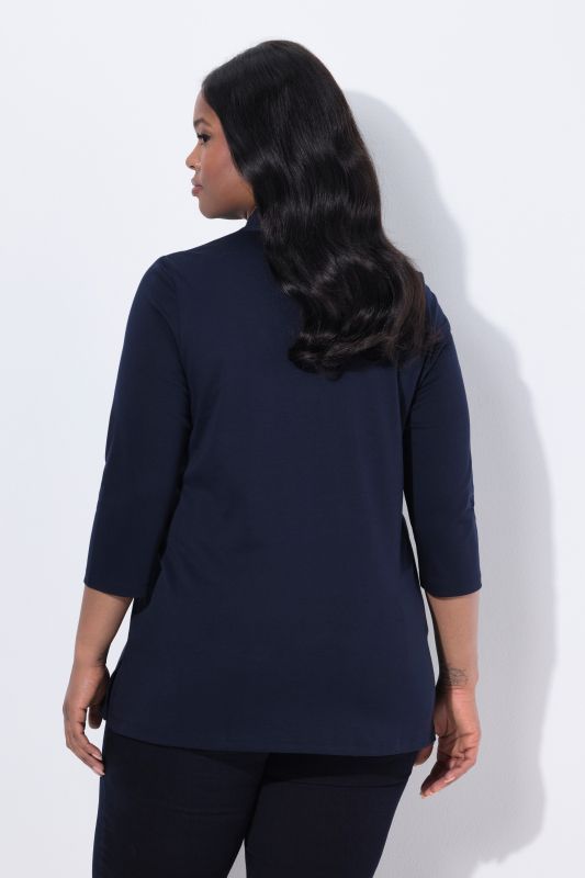 Pima Cotton Goblet Collar 3/4 Sleeve Tee