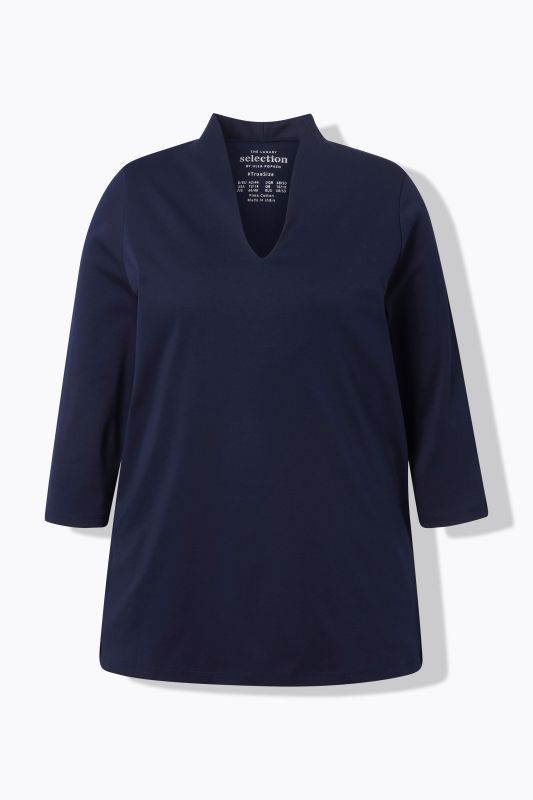 Pima Cotton Goblet Collar 3/4 Sleeve Tee