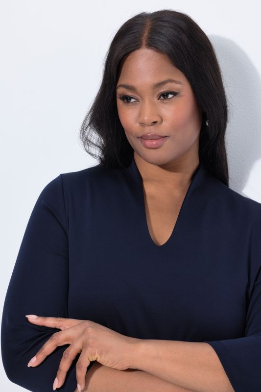 Pima Cotton Goblet Collar 3/4 Sleeve Tee