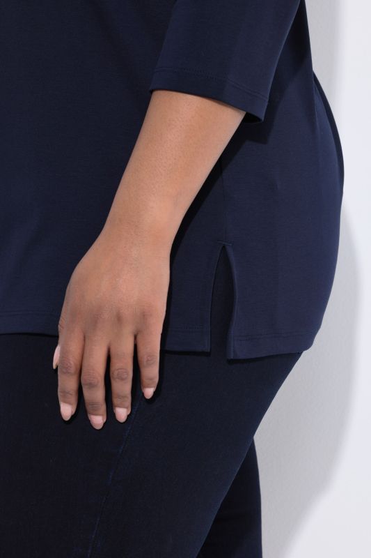 Pima Cotton Goblet Collar 3/4 Sleeve Tee