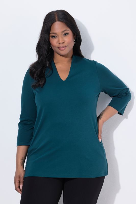 Pima Cotton Goblet Collar 3/4 Sleeve Tee