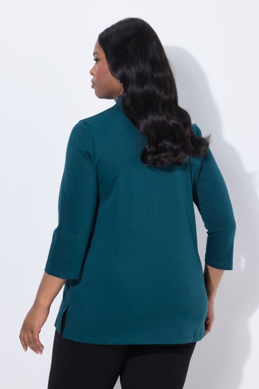 Pima Cotton Goblet Collar 3/4 Sleeve Tee