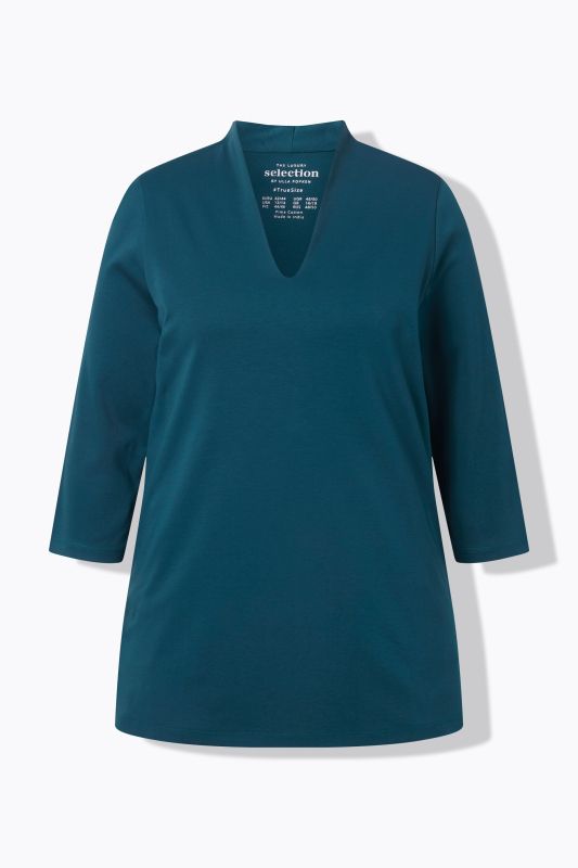 Pima Cotton Goblet Collar 3/4 Sleeve Tee