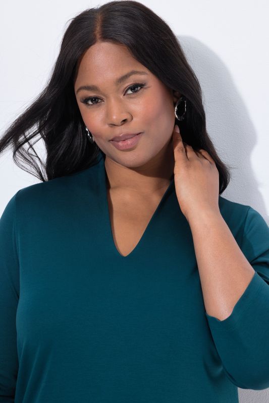 Pima Cotton Goblet Collar 3/4 Sleeve Tee