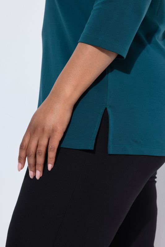 Pima Cotton Goblet Collar 3/4 Sleeve Tee