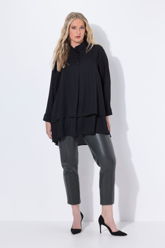 Layered Look Long Sleeve Collared Tunic Blouse