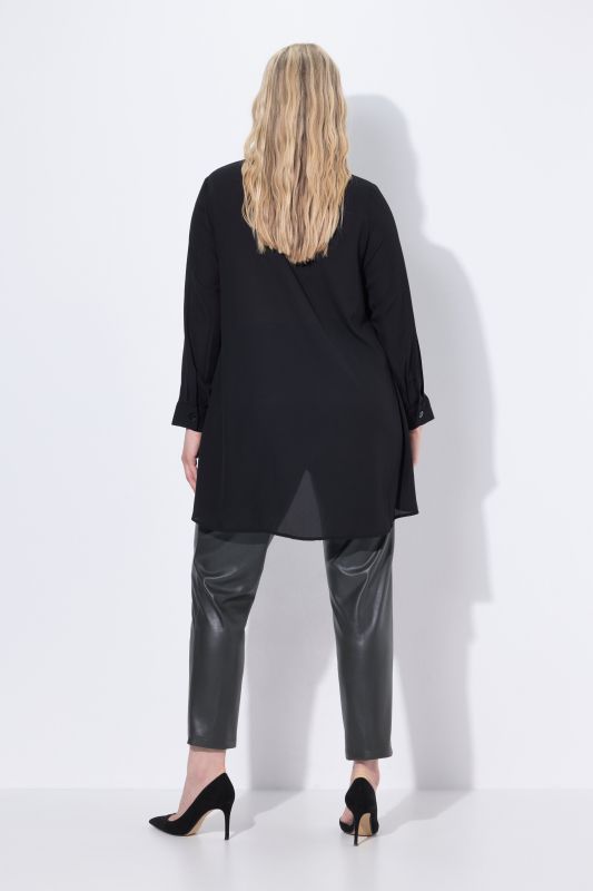 Layered Look Long Sleeve Collared Tunic Blouse