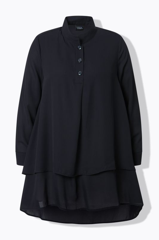 Layered Look Long Sleeve Collared Tunic Blouse