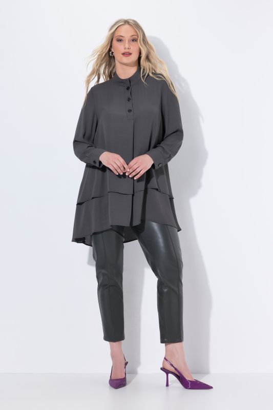 Layered Look Long Sleeve Collared Tunic Blouse