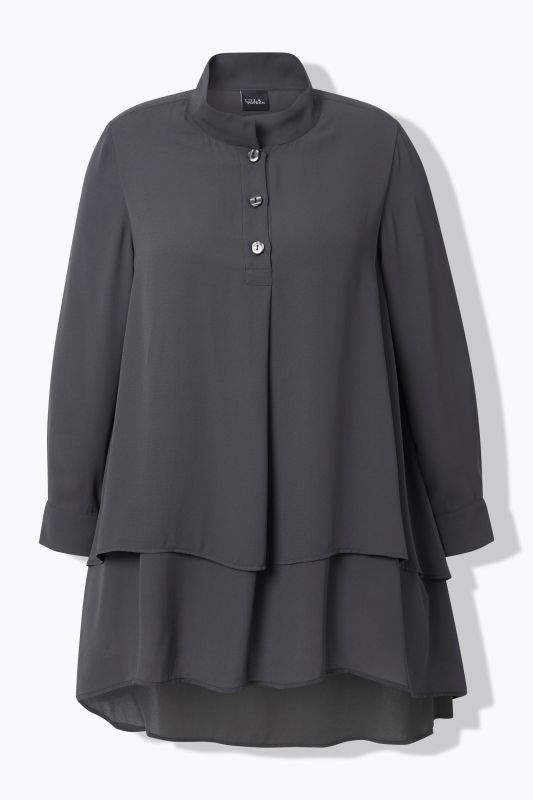 Layered Look Long Sleeve Collared Tunic Blouse