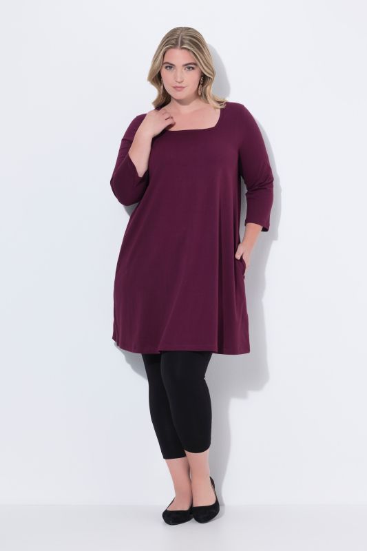 Square Neckline Knit Swing A-line Pocket Tunic