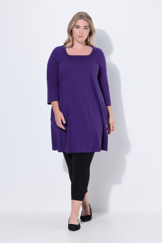 Square Neckline Knit Swing A-line Pocket Tunic