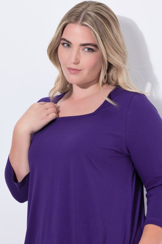 Square Neckline Knit Swing A-line Pocket Tunic