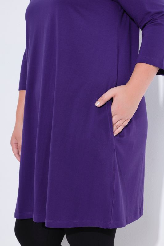 Square Neckline Knit Swing A-line Pocket Tunic