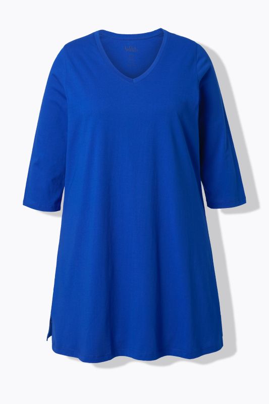 V-Neck Swing A-line Hem Cotton Knit Tunic
