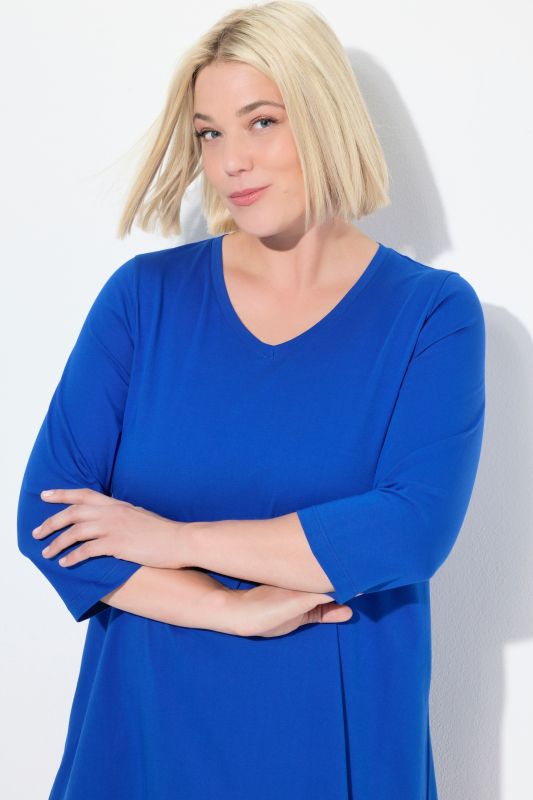 V-Neck Swing A-line Hem Cotton Knit Tunic