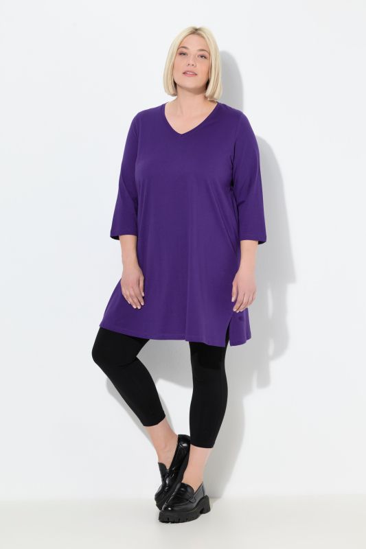 V-Neck Swing A-line Hem Cotton Knit Tunic