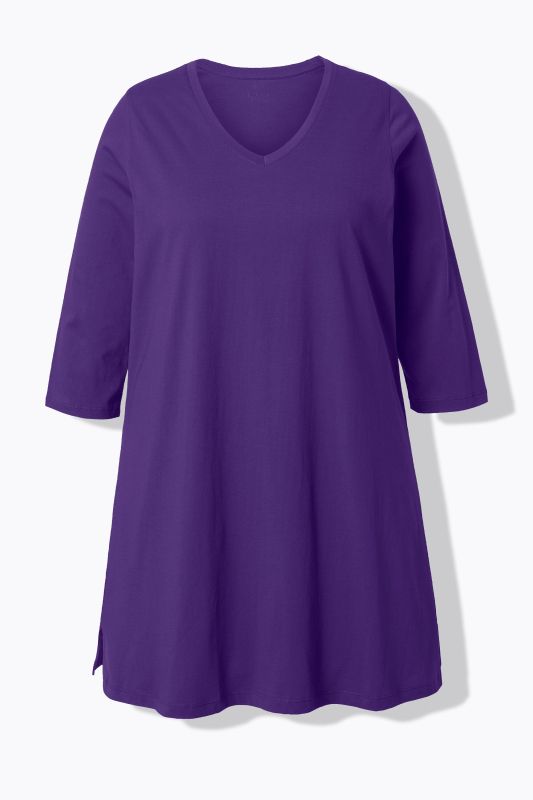 V-Neck Swing A-line Hem Cotton Knit Tunic