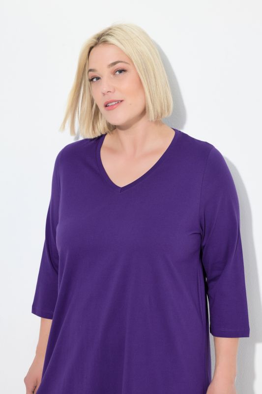 V-Neck Swing A-line Hem Cotton Knit Tunic