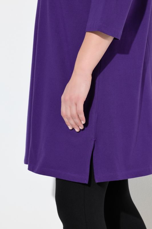 V-Neck Swing A-line Hem Cotton Knit Tunic