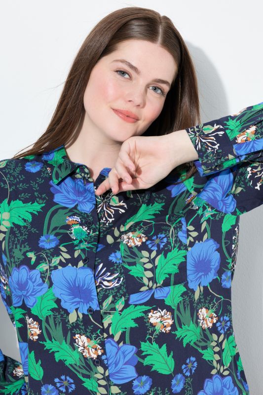 Country Floral Print Long Sleeve Button Down Blouse