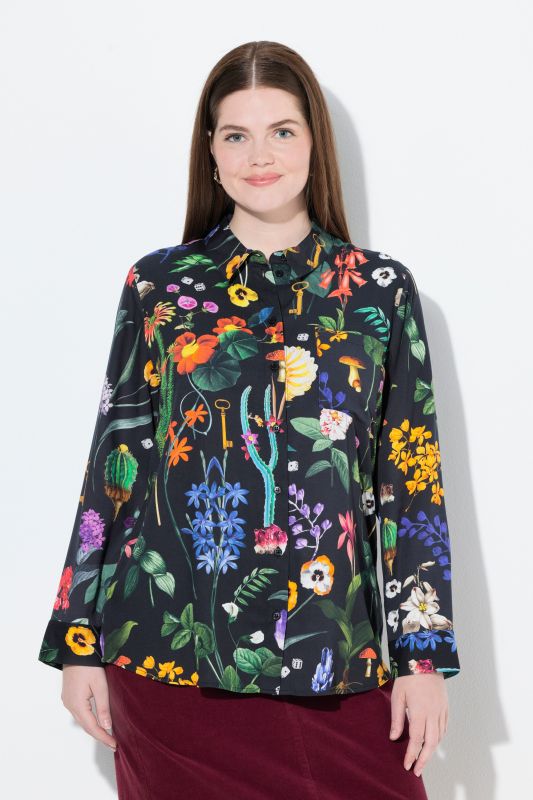 Country Floral Print Long Sleeve Button Down Blouse