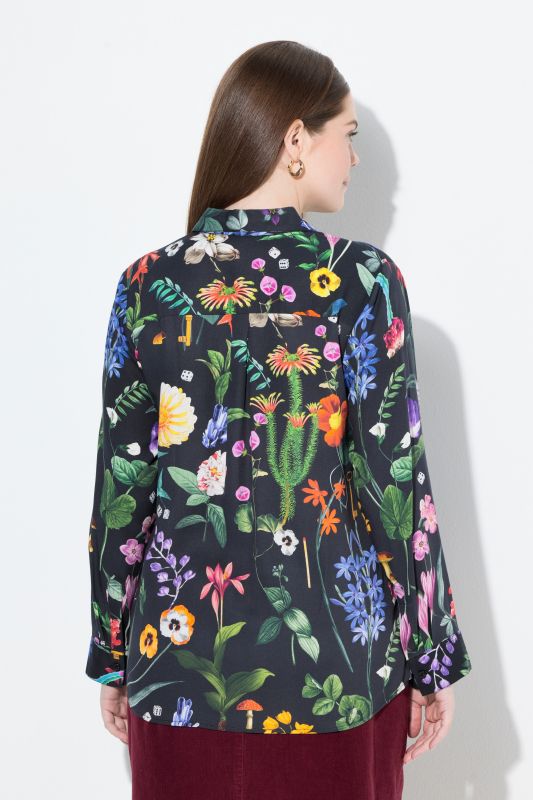 Country Floral Print Long Sleeve Button Down Blouse