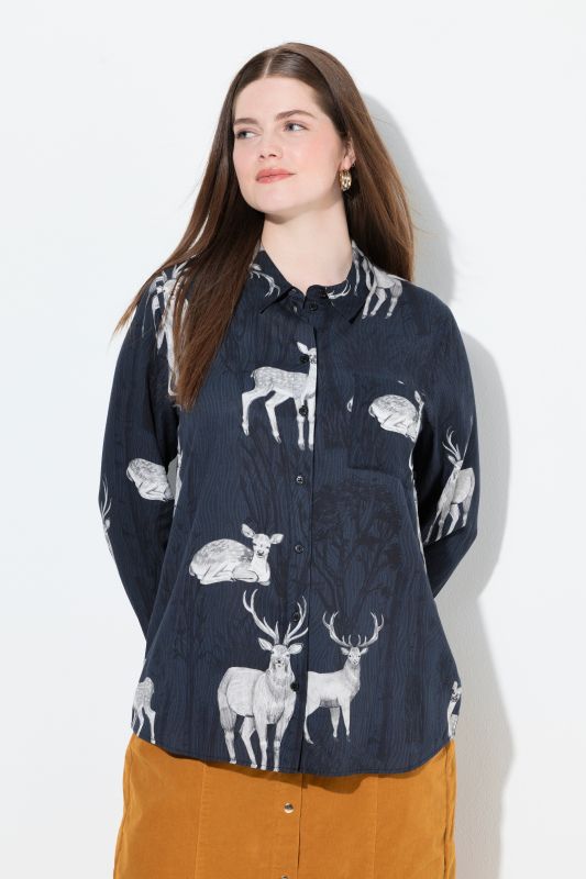 Country Floral Print Long Sleeve Button Down Blouse