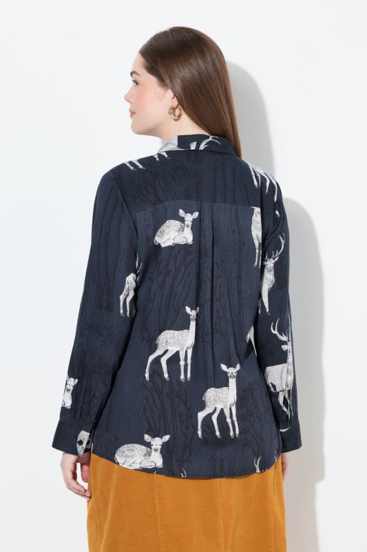 Country Floral Print Long Sleeve Button Down Blouse