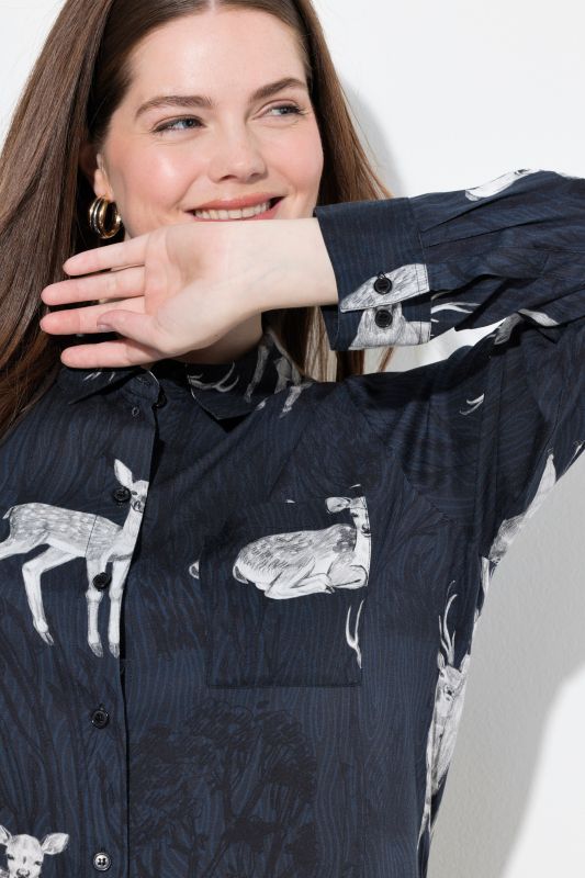 Country Floral Print Long Sleeve Button Down Blouse