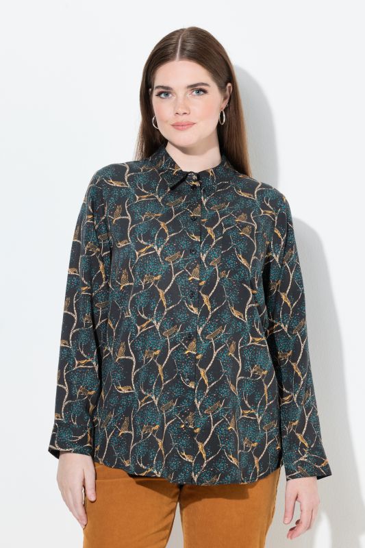 Country Floral Print Long Sleeve Button Down Blouse