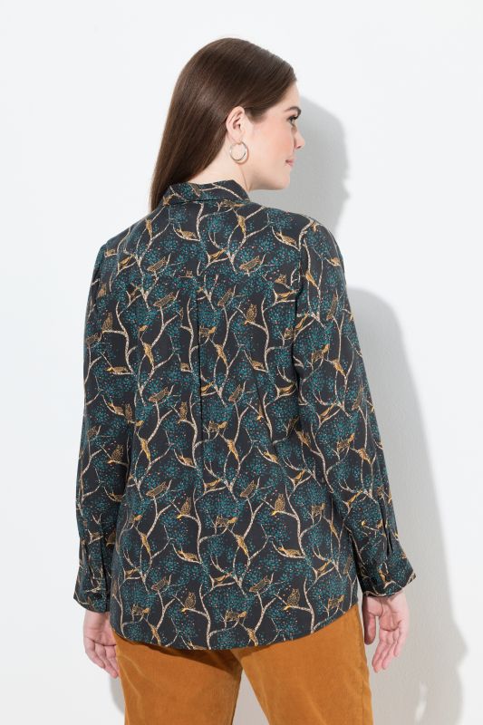 Country Floral Print Long Sleeve Button Down Blouse