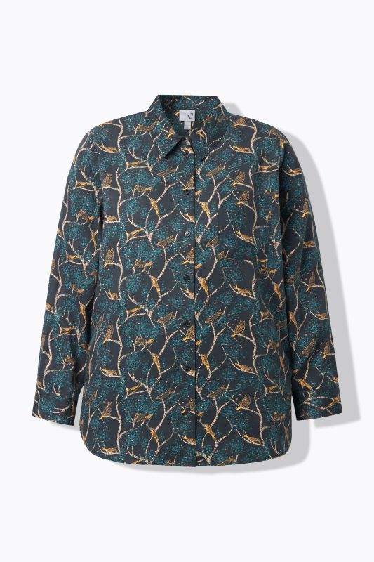 Country Floral Print Long Sleeve Button Down Blouse