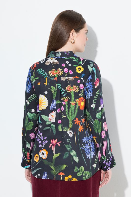 Country Floral Print Long Sleeve Button Down Blouse