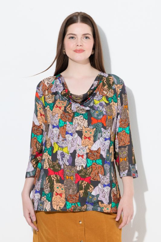 Dog Print Waterfall Collar Tee