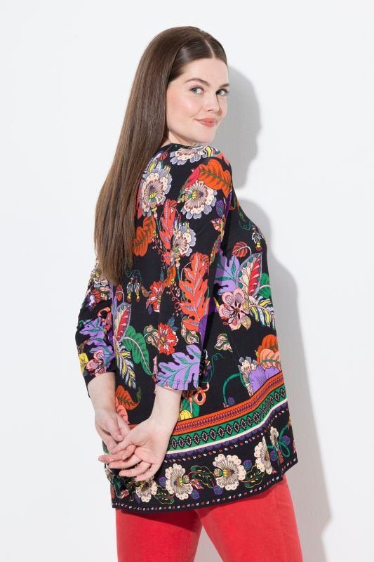 Country Floral Split Neck 3/4 Sleeve Tee