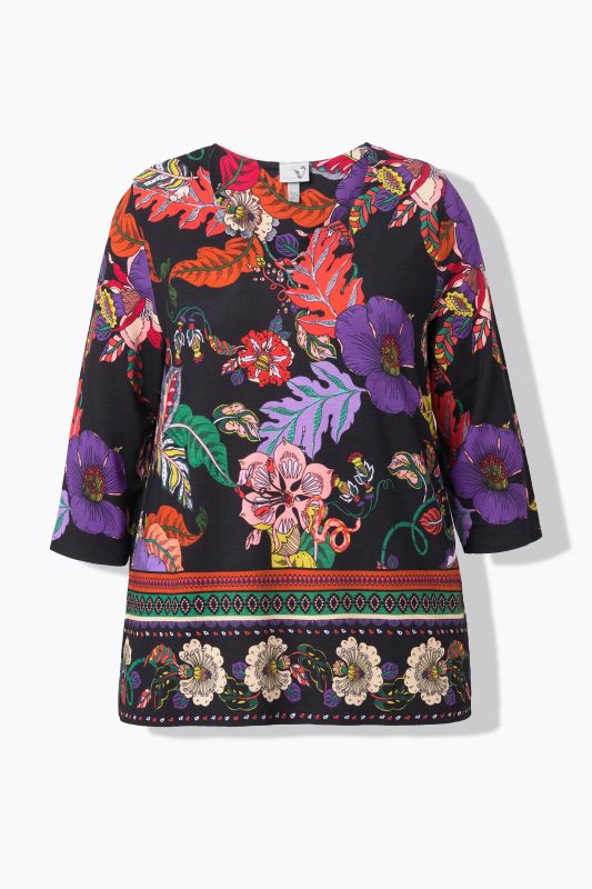 Country Floral Split Neck 3/4 Sleeve Tee