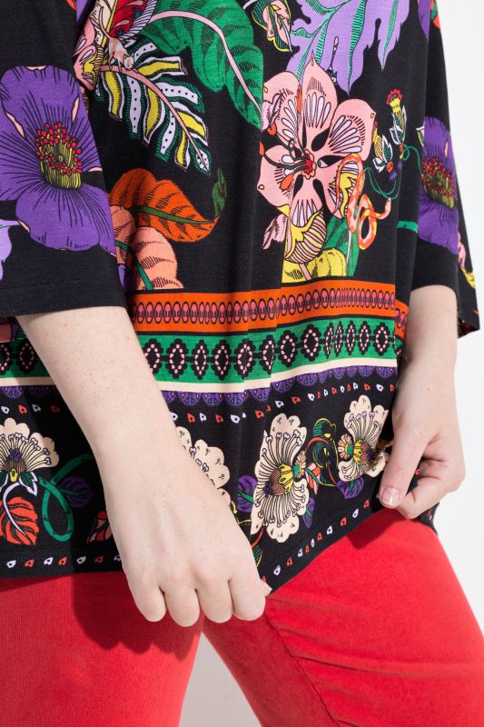 Country Floral Split Neck 3/4 Sleeve Tee