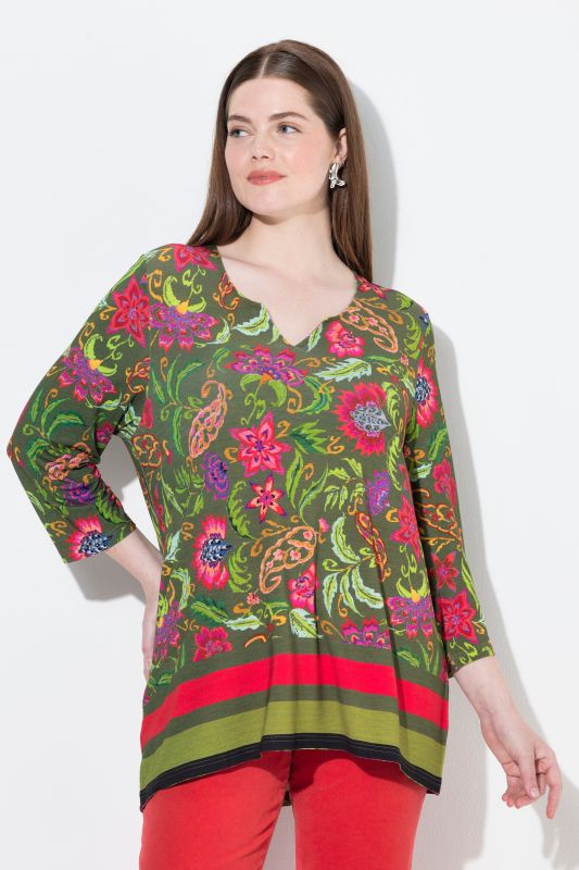 Country Floral Split Neck 3/4 Sleeve Tee